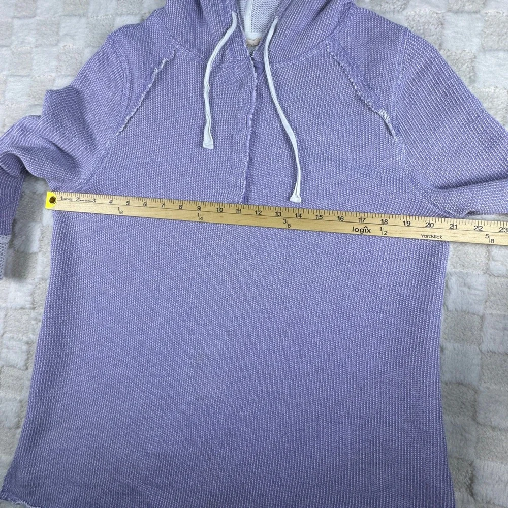 Soft Surroundings Lavender Waffle Knit Henley Hoodie Tunic Purple 3/4 Sleeve Top
